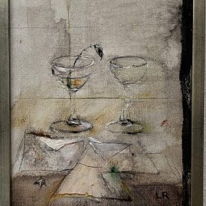 Lillemor Rudolf Hall, "Stilleben - brev med glas, olja, h/b 31x25 cm, 3 500 kr